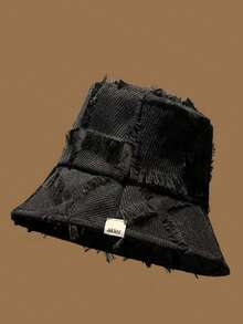 1pc Women's Bucket Hat, Fringed Plaid Pattern, Sun Protection, Letter Embroidery, Flattering Bucket Hat, Spring/Summer/Autumn - Multicolor - View 10