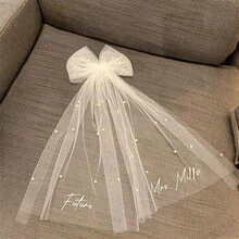 Personalized Bridal Veil With Bow, Wedding Veil, Bridal Party Veil With Bow And Pearl - Multicolor - View 3