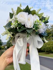 Bó hoa cưới pha lê hình trái tim 10 inch, nơ ren, hoa hồng lụa, phụ kiện trang trí lễ cưới, quà tặng tốt nghiệp, dạ hội. - Nhiều màu - Xem 23