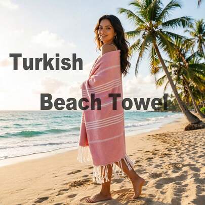 Turkish Beach Towel Oversized (35.5" X 70.9") - Decorative, Versatile And Functional As Yoga Mat, Picnic Blanket, Travel Blanket, Bath, Cruise, Gym Towel