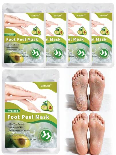 5 Pares de Mascarilla Exfoliante para Pies - Fórmula Exfoliante e Hidratante con Aloe Vera, Aguacate, Ácido Hialurónico y Urea para Pies Secos y Agrietados, Mascarilla Exfoliante Suave para el Cuidado de los Pies, Diseño con Ingredientes Naturales, Mascarilla Peladora de Pies para Eliminar la Piel Muerta, Dejándolos Suaves y Lisos, Producto de Spa para los Pies, Una Excelente Opción de Regalo para Fiestas