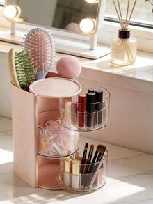1 Stück drehbarer Bürstenhalter Schmuckorganizer, geeignet für Halsketten, Ohrringe, Armbänder, Ringe, Make-up Pinsel, Haarspangen und Accessoires - Pink - Übersicht 3