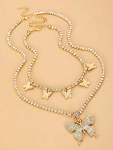 2pcs Retro Exaggerated Rhinestone Butterfly Necklaces, Unisex Hip-Hop Punk Fashion Accessories - Multicolor - View 6