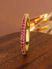 Nhẫn hình học màu đỏ cổ điển đính đá Zirconia tổng hợp, món quà trang sức dành cho phụ nữ nhân dịp Ngày Valentine. - Đỏ - Xem 4