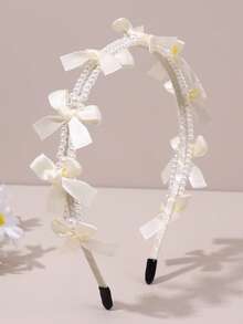 1件装 女士优雅时尚 米色珍珠蝴蝶结发箍，婚礼派对发带 公主发饰 - 米色 - 查看 6