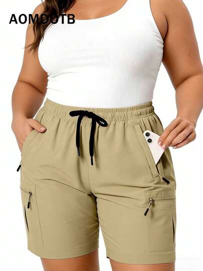 大码女式休闲工装裤，多拉链设计，时尚纯色基础款长裤，适合日常穿着。户外运动短裤，女士夏季下装