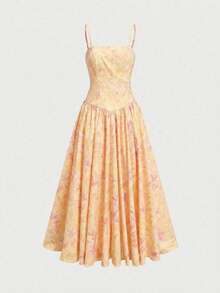 Elegant Floral Print Dress, Casual Dresses For Women, Vacation Dress, Elegant Dresses For Ladies Summer - Yellow - View 7