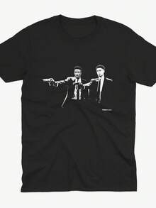 Vini Jr & Jude Bellingham Pulp Fiction Style T Shirt _ Real M Adrid T Shirt _ Real Mad Rid FC T Shirt - Black - View 1