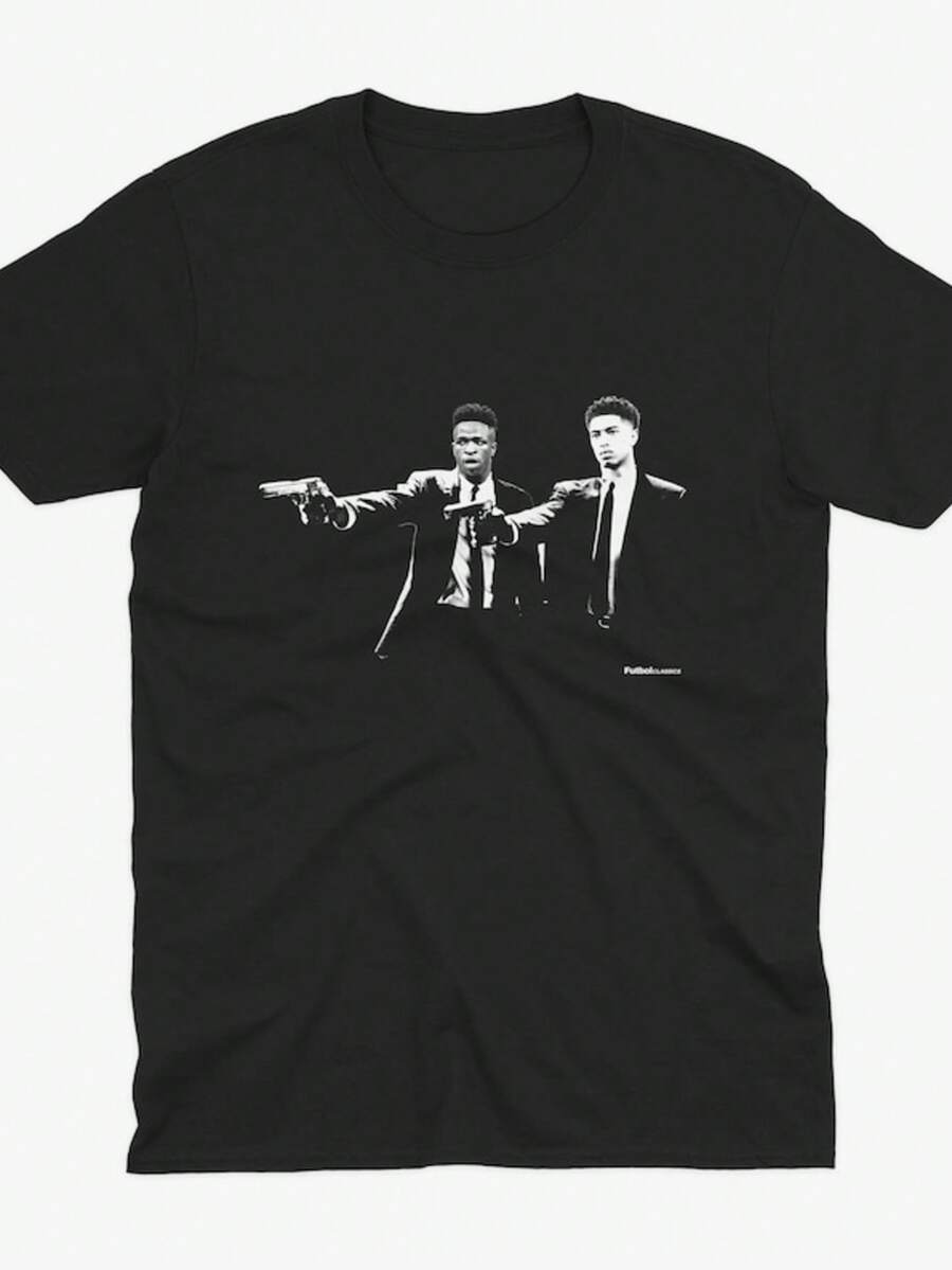 Vini Jr & Jude Bellingham Pulp Fiction Style T Shirt _ Real M Adrid T Shirt _ Real Mad Rid FC T Shirt - Black - View 1