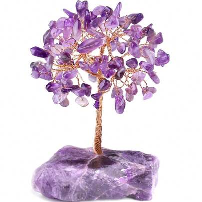 1pc Amethyst Tree Crystal Healing Stone Reiki Natural Crystal Copper Wire Tree Spiritual Meditation Energy Tree, Indoor Office Desk Decor, Gift For Women & Men
