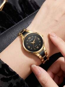 1 Stück Damen Quarzuhr mit Metallarmband, elegantes luxuriöses minimalistisches Retro-Zifferblatt, geeignet für den täglichen Gebrauch, Partydekoration oder als Geschenk für Freunde und Mütter an Muttertag, Valentinstag und andere Feiertage - Verschiedenfarbig - Übersicht 5