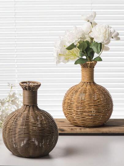 1 chiếc bình hoa đan thủ công giả mây, bình hoa trang trí phòng khách cao cấp, bình hoa nhỏ kiểu cổ điển, bình cắm hoa khô sáng tạo.