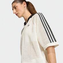 Adidas Originals 女士钩针编织 Polo 领针织上衣 - 白色 - 查看 5
