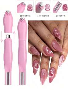 3D心形粉色磁铁，9合1猫眼磁铁，双线和月蛇图案，花卉和法式美甲设计，多功能UV凝胶美甲磁性工具，适合家庭沙龙DIY，是美甲初学者、美甲师和DIY爱好者的理想之选，也是情人节和母亲节的完美礼物。 - 粉色 - 查看 4