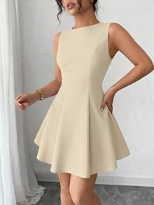 Women's Summer Dresses Elegant Sleeveless Boat Neck A Line  Formal Cocktail Party Wedding Guest Graduation Vacation Mini Beige Dress Club Outfits For Women - Màu be - Xem 4