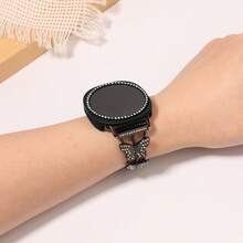 2Pcs/Set Bling Band With Case Compatible With Samsung Galaxy Watch 8 40mm 44mm, Women Diamond Butterfly Metal Bracelet Rhinestone Strap With Protector Case - Butterfly - View 7