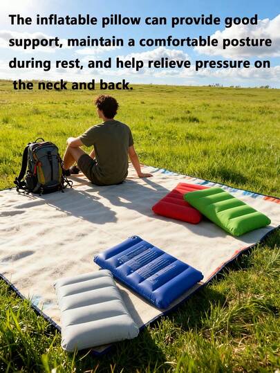 Square Inflatable Travel Pillow - Neck Support For Car And Plane, Also Can Be Used As Lumbar Cushion, Suitable For Long Flights And Road Trips, Comfortable Aviation Accessory, Elegant Travel Gear, Durable Inflatable Material