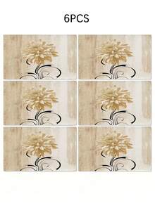 1/4/5/6/7pcs Vintage Style Floral Design Decoration Set, Living Room/Bedroom/Dining Room Decor, Linen-Like Material, Multi-Size Options, Dining Table Decor, Fireplace Mantel Scarf, Placemats, Coasters, Home Decor - Mocha Brown - View 18