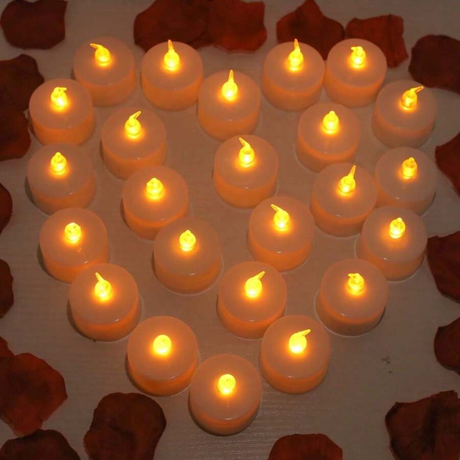 12/24pcs Flameless LED Tea Lights, Flickering Warm Yellow Battery Operated LED Candles, Suitable For Party, Wedding, Birthday, Holiday Celebration