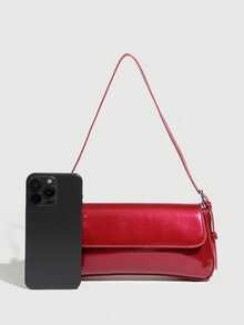 女士单肩包，极简主义女式手提包，酒红色小包，法棍包，简约单肩包，腋下包，托特包，Y2K包 - 紅色 - 查看 7