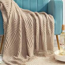 1pc Knitted Blanket For Bed Solid Color With Bubbles Made Of Wool Suitable For Air-Conditioned Room, Sofa, Bed, Nap And Office Use - Khaki - View 5