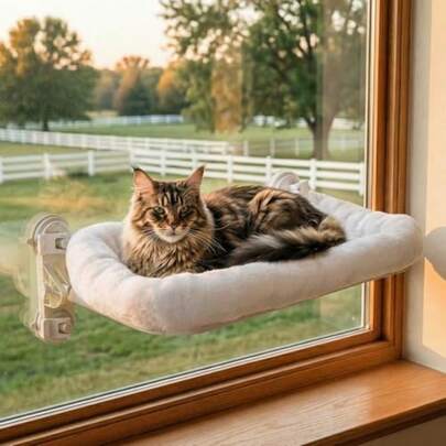 Gardner - percha de ropa para ventana para gatos grandes con 4 ventosas hamaca para gatos 2 en 1 con cojín desmontable para carga de 55 libras blanco