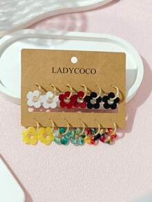 LADYCOCO 6对时尚可爱镂空花朵吊坠耳环，适合女性约会、派对和日常佩戴 - 彩色 - 查看 5