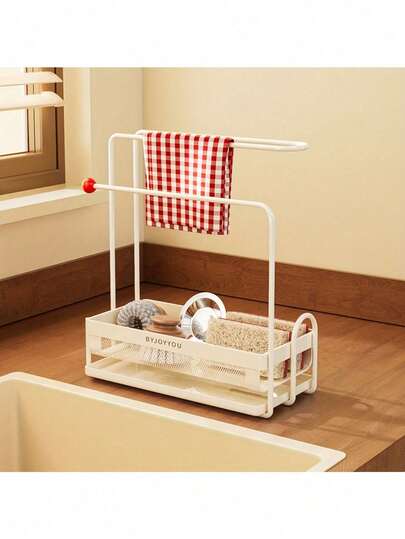 1pc Retro Kitchen Sink Organizer Rack - Narrow Metal Draining Shelf, For Sponge And Brush Storage, Space-Saving Faucet Holder, No Installation Required