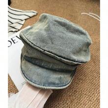 Japanese Style New Solid Color Vintage Distressed Denim Beret Hat For Women Summer Artistic Niche Design Versatile Painter Hat - Retro Blue - 查看 6
