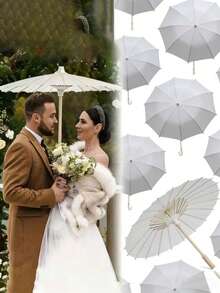 1pc Vintage White Creative Blank Paper Parasol/Umbrella, Available In 4 Sizes - Open Diameter Size,Summer,Beach,Wedding - White - View 1