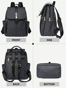 Women's Anti-Theft Geometric Pattern PU Soft Leather Backpack, Multifunctional Fashion Daily Bag, Multi-Pocket Lightweight Travel Bag, Large Capacity Minimalist Bookbag, Convenient Backpack Suitable For Students, Nurses, Teachers, Business Professionals, Travel, Commuting, Shopping, Office, Dating, Hiking, Training, Work, Birthday Gift, Holiday Gift - 彩色 - 查看 6