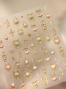 1片装奢华5D美甲贴纸 复古闪亮仿宝石美甲贴纸 宫廷风爱心星星美甲贴纸 - 彩色 - 查看 3