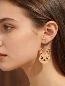 Bohemian Wooden Cartoon Rabbit Earrings, Cute Asymmetric Earrings For Women, Easter Rabbit Earrings - Multicolor - View 2