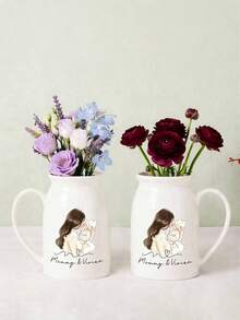1 szt. personalizowany wazon do dekoracji domu, spersonalizowany wazon z imieniem, prezent na Dzień Matki, prezent dla kobiet, prezent ze zdjęciem babci, ceramiczny wazon, prezent dla mamy - Wielokolorowe - Zobacz 7