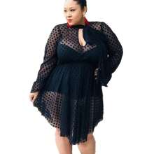 A Set Of Thin Mesh Dress Polka Dot Two-Piece Set With Inner And Outer Underwear And Bra Pads - 黑色 - 查看 3