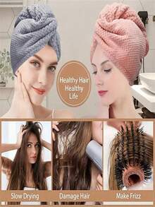 1pc Coral Fleece Simple Solid Color Pineapple Texture Hair Drying Towel, Absorb Water For Long/Short Hair - Multicolor - View 7