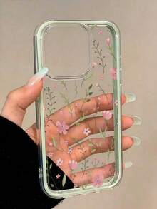 Flower 1pc Green Floral Print 2-In-1 Shockproof Soft Phone Case Compatible With Apple 17/17Pro/17ProMax/16/16Pro/16ProMax/15/15Pro/15ProMax/14/13/12/11 - Green 1 - View 2