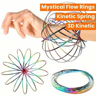 全新创意3D动态流动环形臂，旋转环形臂，魔力弹簧臂，雕塑环形臂，彩色魔力动能弹簧互动环形臂，日间配饰（彩色），桌面装饰，动态艺术展示，动态设计，彩色雕塑，手工动态艺术，做工精美，适合上班族和艺术收藏家。