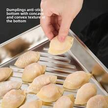 3-Piece Stainless Steel Food Storage Container Set - Leak-Proof, Reusable, Dumpling Plate, Food Storage Container, Baking Tray, Stackable Kitchen Storage Boxes, Suitable For Fruits, Meats, And Vegetables, Ideal For Outdoor, Camping, And Home Use, Easy To Clean, Stackable Kitchen Storage Containers, Suitable For Refrigerators - Multicolor - View 4