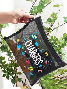 Multi-Color Mesh 'charges' Themed Organizer Pouch, Transparent Mesh Zipper Bag For Charging Cables,Cosmetics, Snacks & Medication Storage,Portable Mesh Pouch For Daily Organization, Travel & Gift-Giving To Tech Enthusiasts, Functional Mesh Storage Bag Ideal For Cable Management, Accessory Tidying,Small Gift Exchange, Birthday Gift, Mother's Day Gift - Multicolor - View 16
