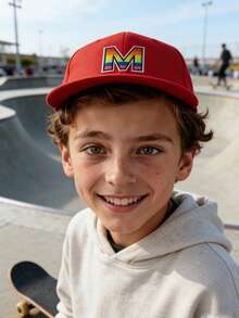 1顶时尚儿童嘻哈帽 学生彩虹A-Z字母可调节后扣帽 户外休闲遮阳帽 骨白色 8-16岁 - 紅色 - 查看 4