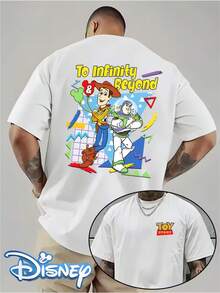 Disney Authorized By ,  Woody And Buzz  Retro Video Game Style Pattern Printing, Men's Short-Sleeved T-Shirts, Round Neck Design, Machine Washable, Comfortable And Casual Wear, Men's T-Shirts Are Perfect For Daily Travel During The Holiday Season. - 白色 - 查看 1