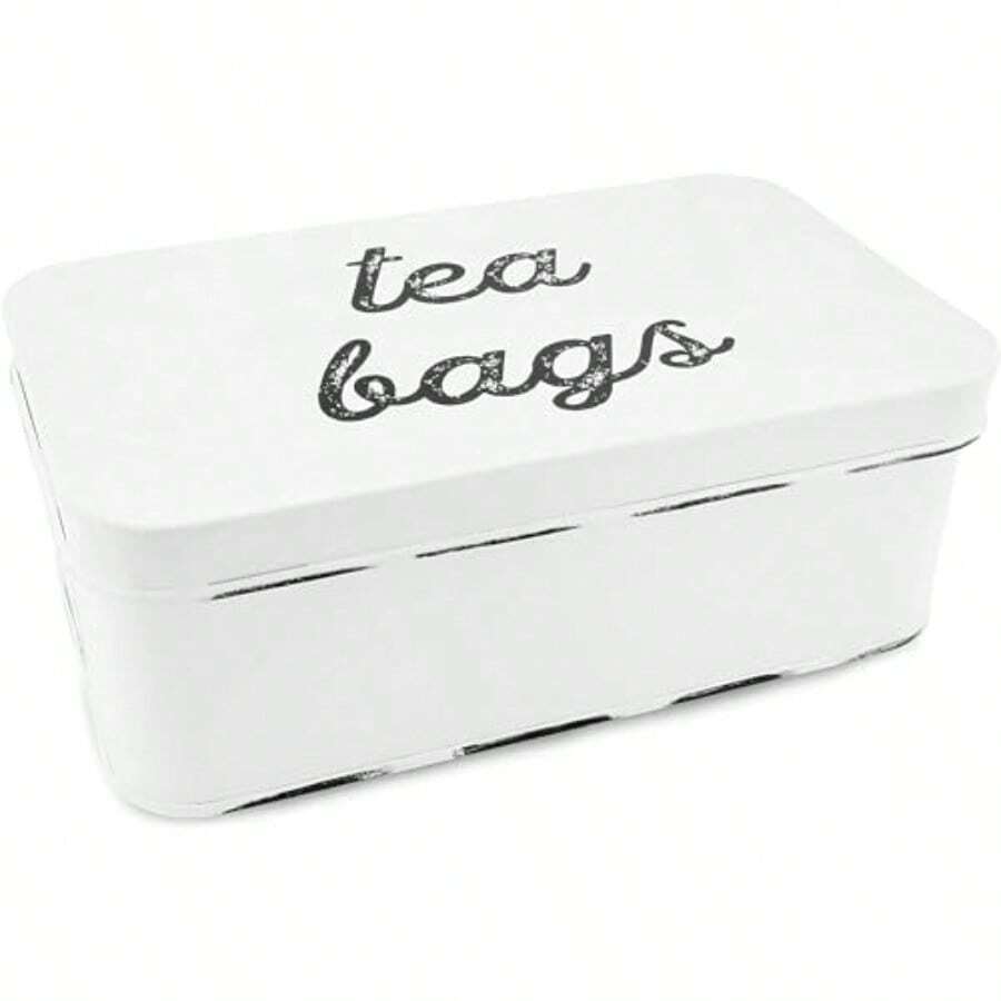 AuldHome Farmhouse - Caja para bolsas de té estilo retro vintage - Blanco - Ver 1