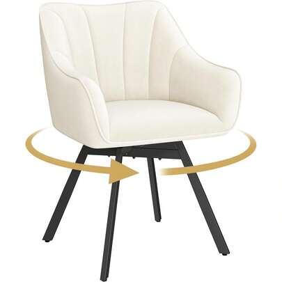 Swivel Dining Chair With Armrests And Backrest, Modern Velvet Side With Metal Legs And Rotating Seat,Kitchen Chair