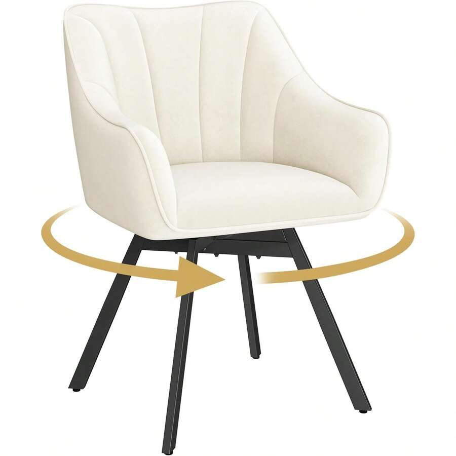 Swivel Dining Chair With Armrests And Backrest, Modern Velvet Side With Metal Legs And Rotating Seat,Kitchen Chair - Beige - View 1
