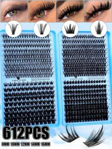 Bộ dụng cụ tự làm nối mi (612/576/522 sợi), Bộ mi giả dạng chùm, kiểu D-Curl dày dặn, 8-16mm, bao gồm keo dán mi, nhíp và cọ chải mi. Thích hợp sử dụng tại nhà. Bao gồm hướng dẫn sử dụng mi giả dạng chùm (4 kiểu kết hợp). Vật dụng cần thiết khi đi du lịch. - Nhiều màu - Xem 17