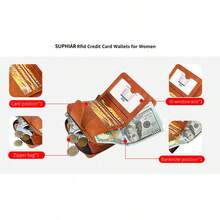 女士短款钱包，复古PU皮革拉链零钱包，高端手拿包 - 彩色 - 查看 11