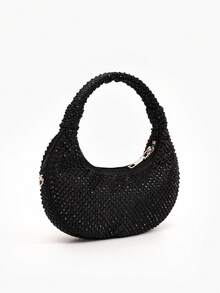 Elegant Women's Sparkling Crescent Moon Clutch Bag, Rhinestone Embellished Party Bag, Relaxed Luxurious Rhinestone Handbag, Glitter Bag/Glitter Bag, Small Party Bag, Interesting Gift For Women, Birthday Gift - Black - View 6