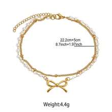 1pc Women's Minimalist Geometric Design Double-Layer Pearl Bow Anklet Accessory - Multicolor - View 2