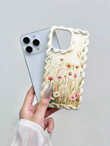 花卉彩绘编织波浪边可拆卸手链简约防震加厚手机保护壳，印花设计，兼容 17/17 Pro/17 Pro Max、16 XR/7/8、15 Pro Max、12 Pro Max、13 Pro Max、14 Pro Max、13、14、11、12、P14、P11、P12、XS、XR、7/8、P、7G ES2 手机壳 - 彩色 - 查看 3